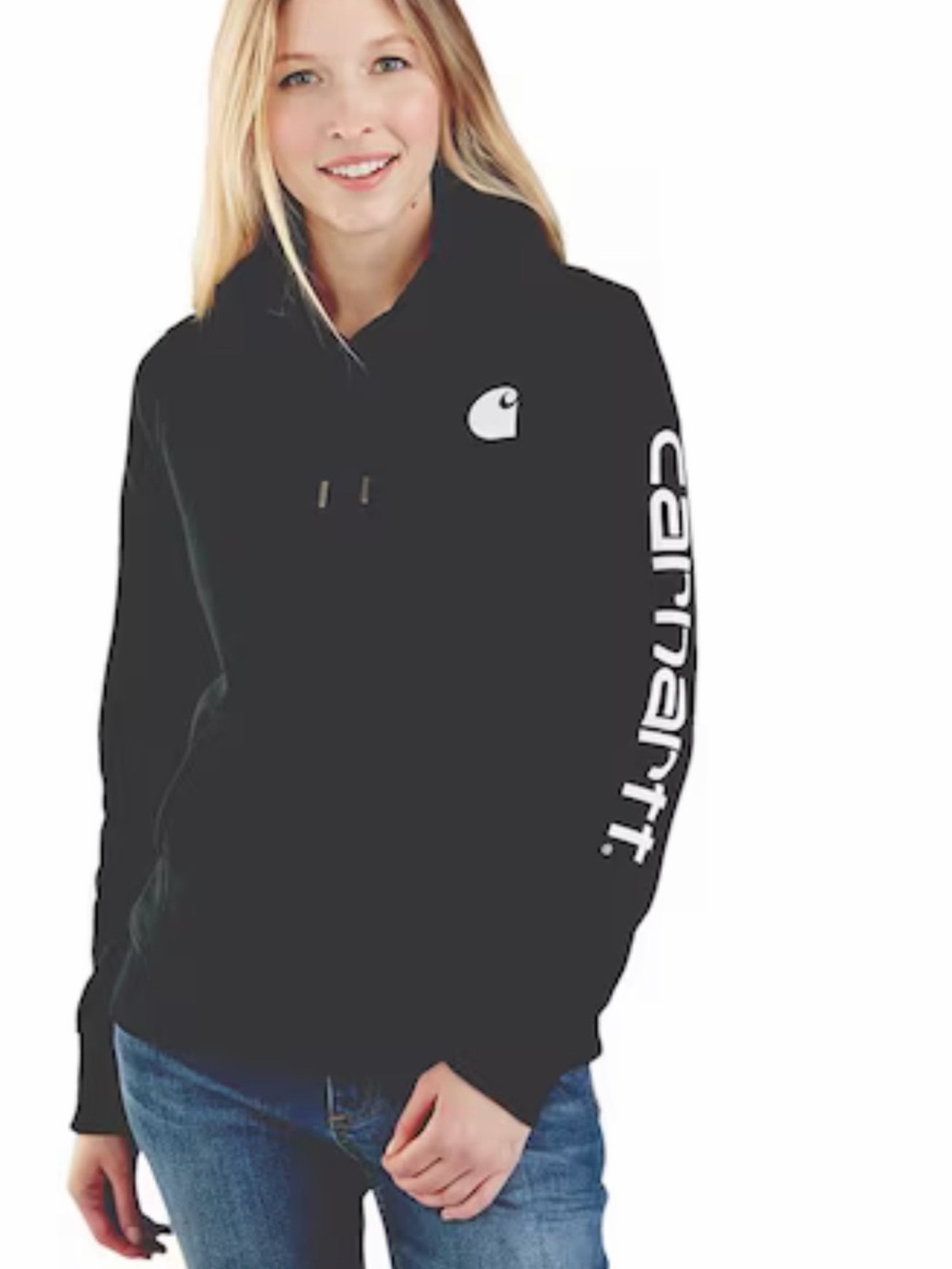 Carhartt Black Hoodie with White Sleeve Logo